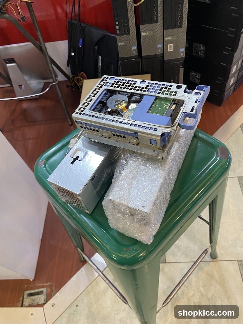 Computer Parts on Stool