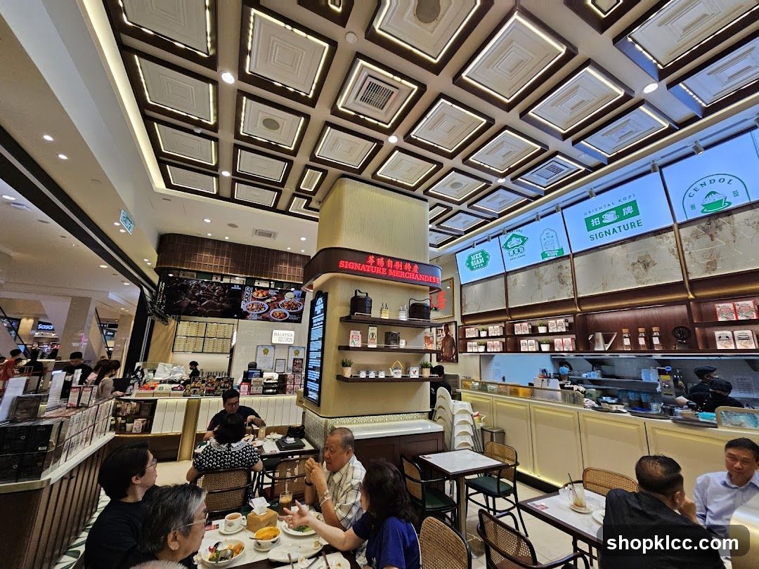 Interior of a cafe with customers dining