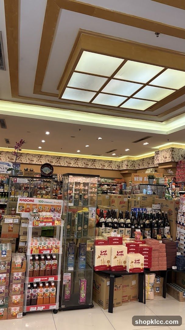 Supermarket aisle with beverages and snacks