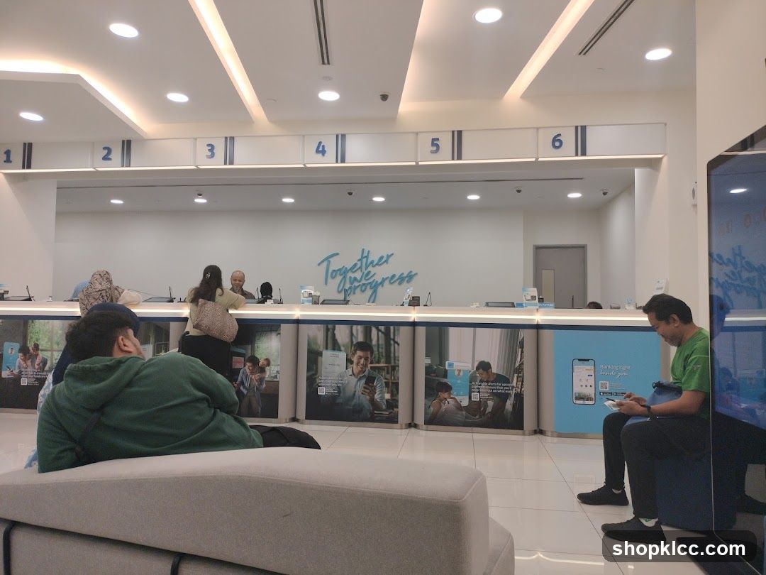 Bank Interior with Customers