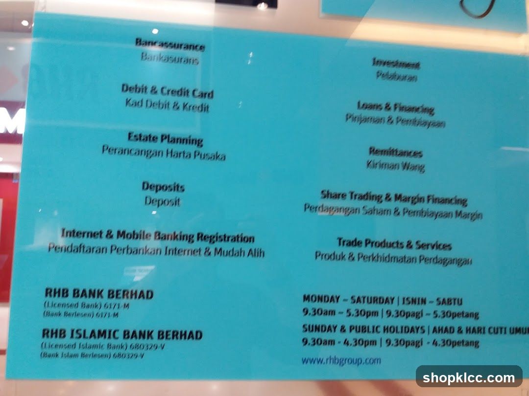 List of Services and Operating Hours