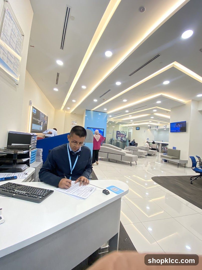 Bank Interior with Staff and Customers