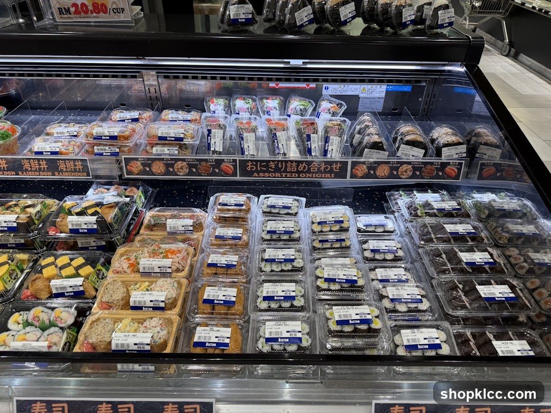 Assorted Sushi and Onigiri Display