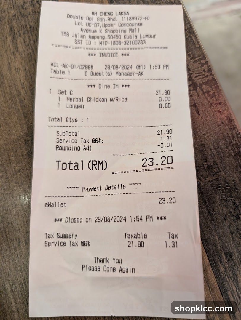 AH CHENG LAKSA Invoice
