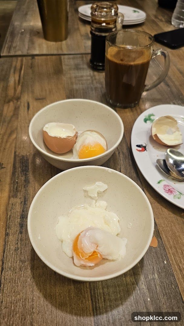 Soft-boiled eggs and coffee