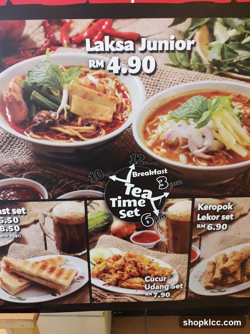 Menu with Food Items