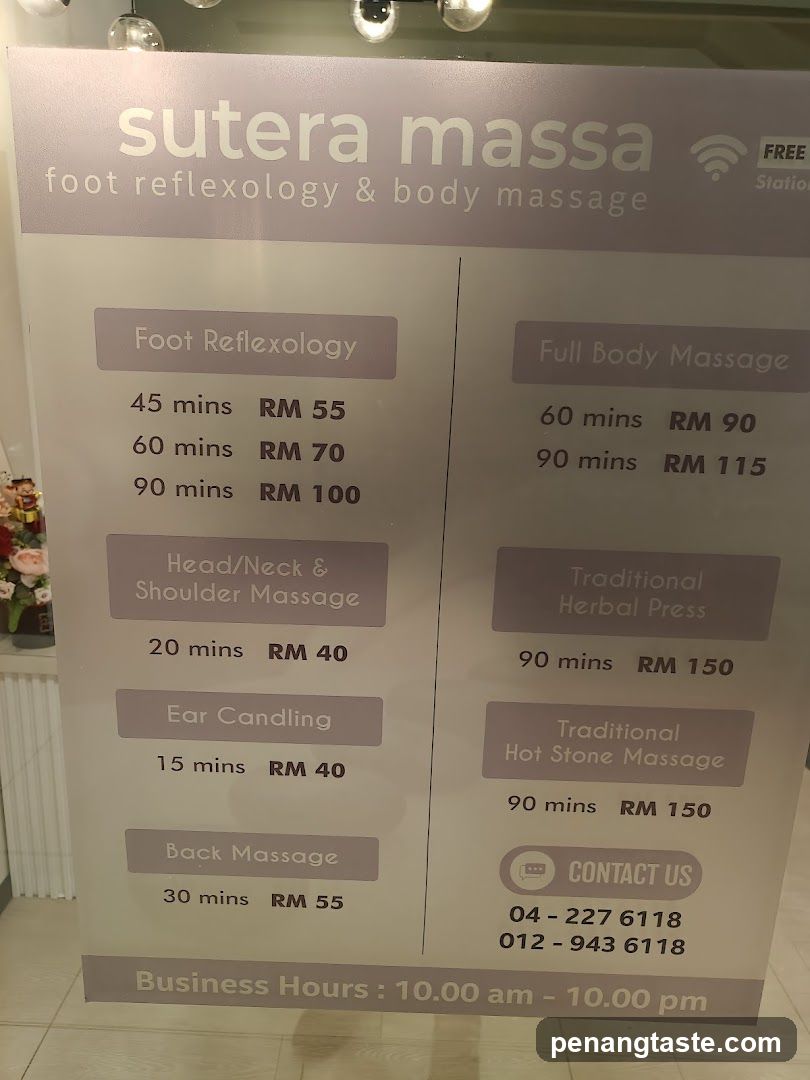 Sutera Massa Foot Reflexology & Body Massage Menu