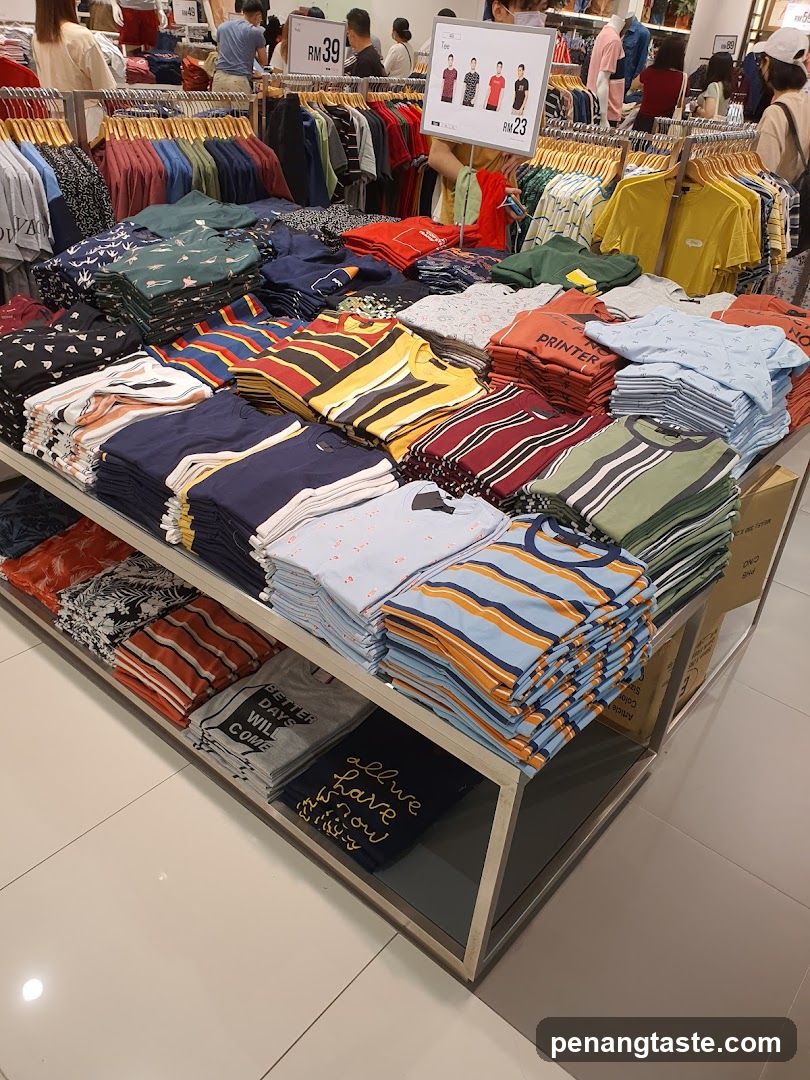 Folded T-shirts on display