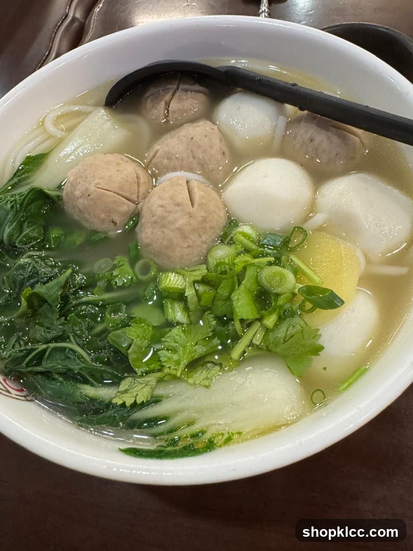Noodle Soup with Meatballs and Greens