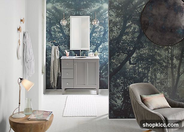 Bathroom Interior with Forest Wallpaper