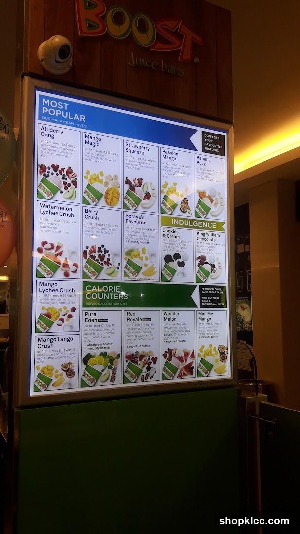Boost Juice Bars Menu Board