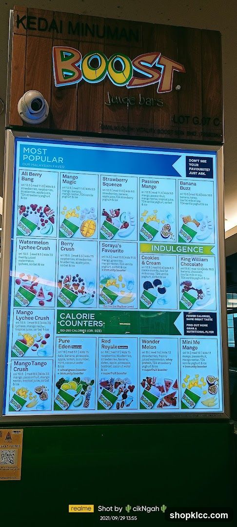 Boost Juice Bars Menu Board