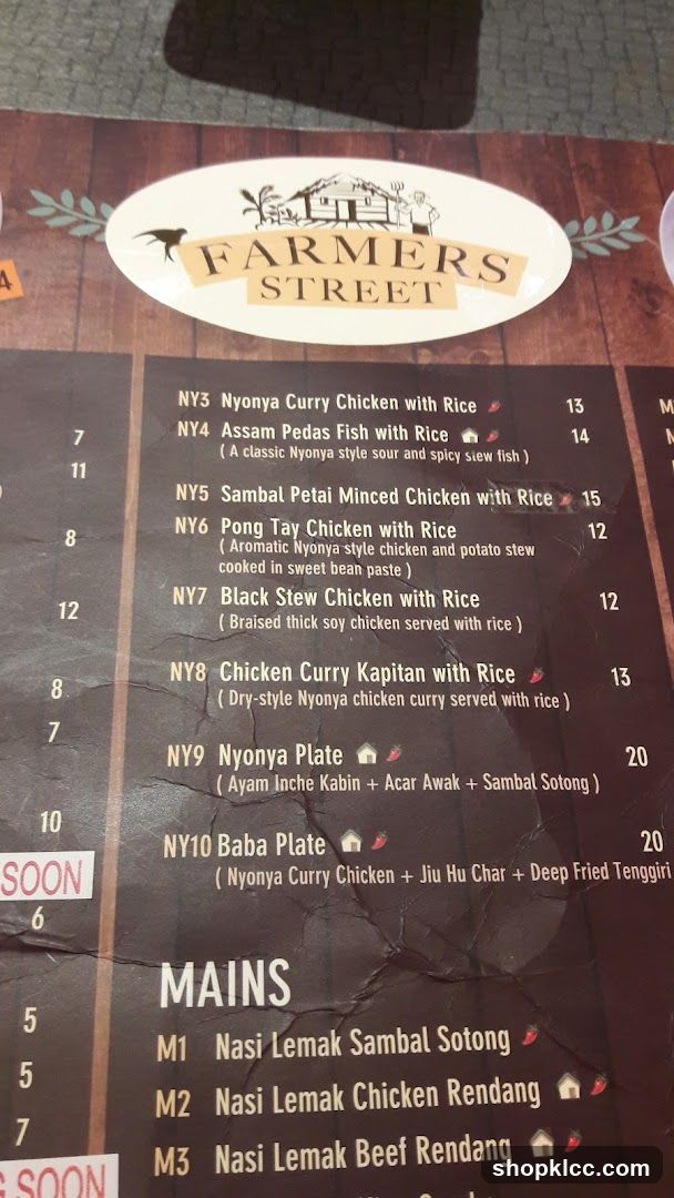 Farmers Street Menu
