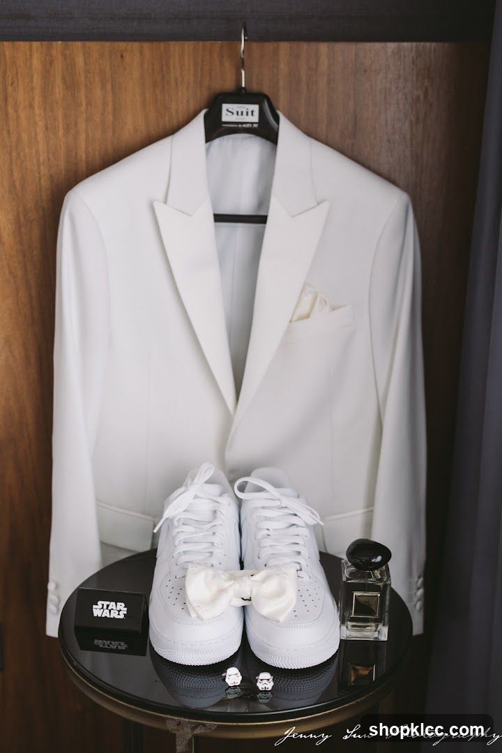 White Suit and Shoes Display