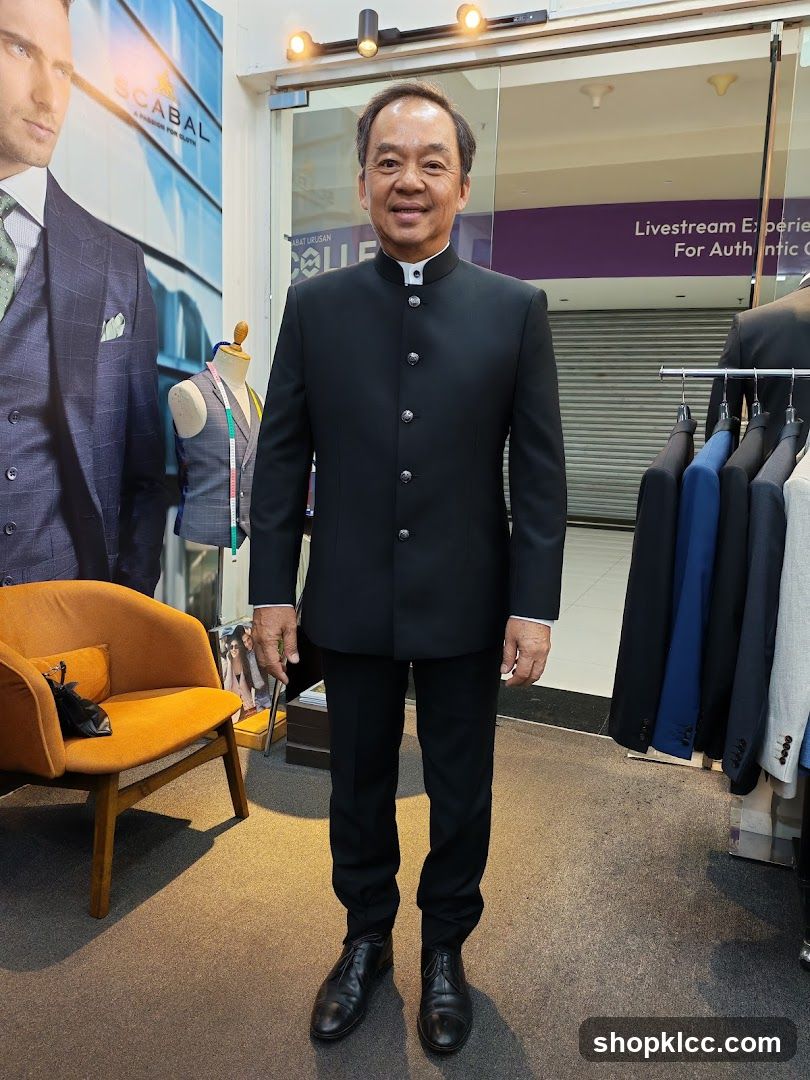 Man in formal attire inside a clothing store
