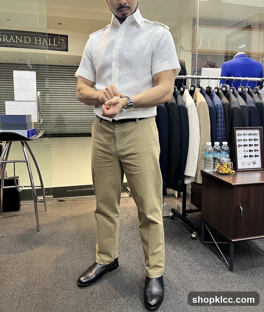 Man in Linen Shirt and Khaki Trousers