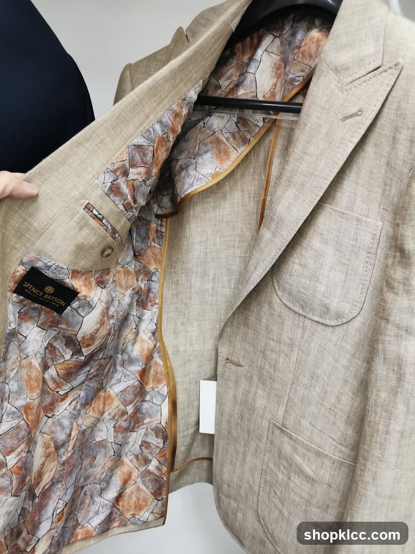 Beige Linen Blazer with Patterned Lining