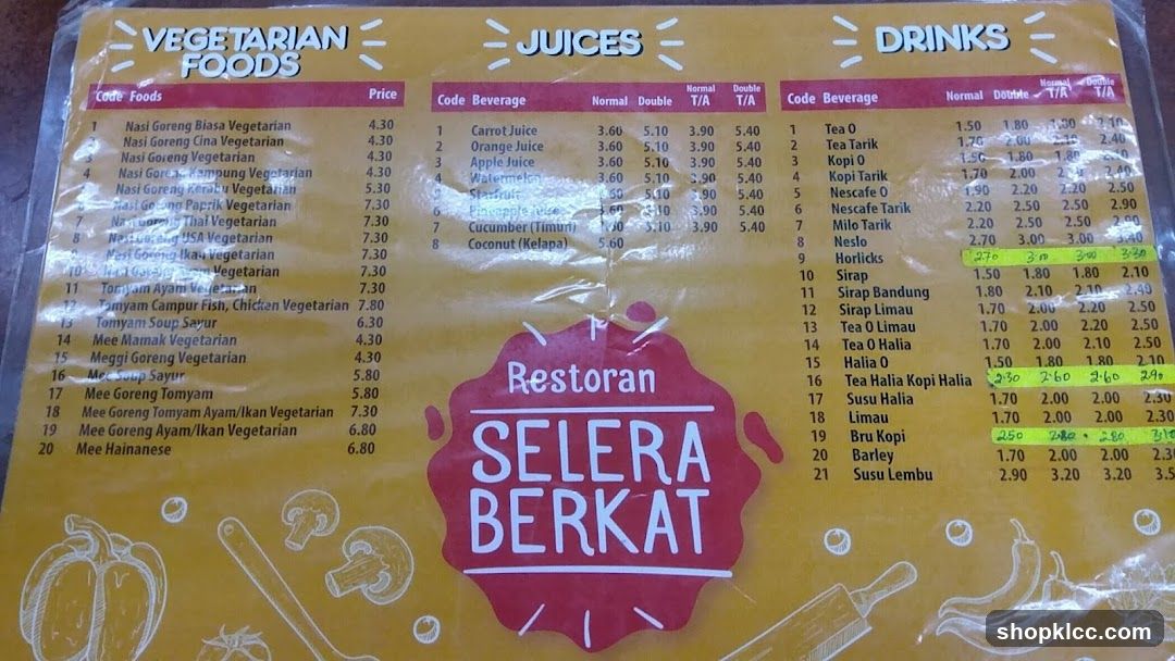 Restoran Selera Berkat Menu