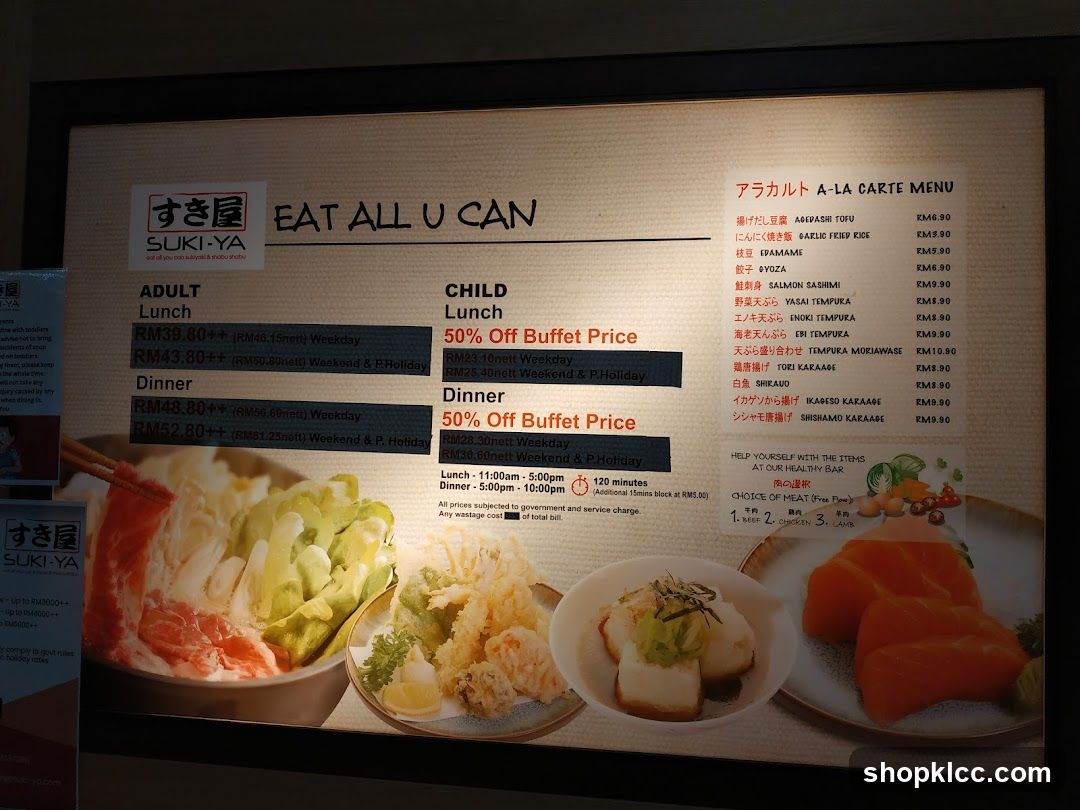 Suki-Ya Buffet Menu Board
