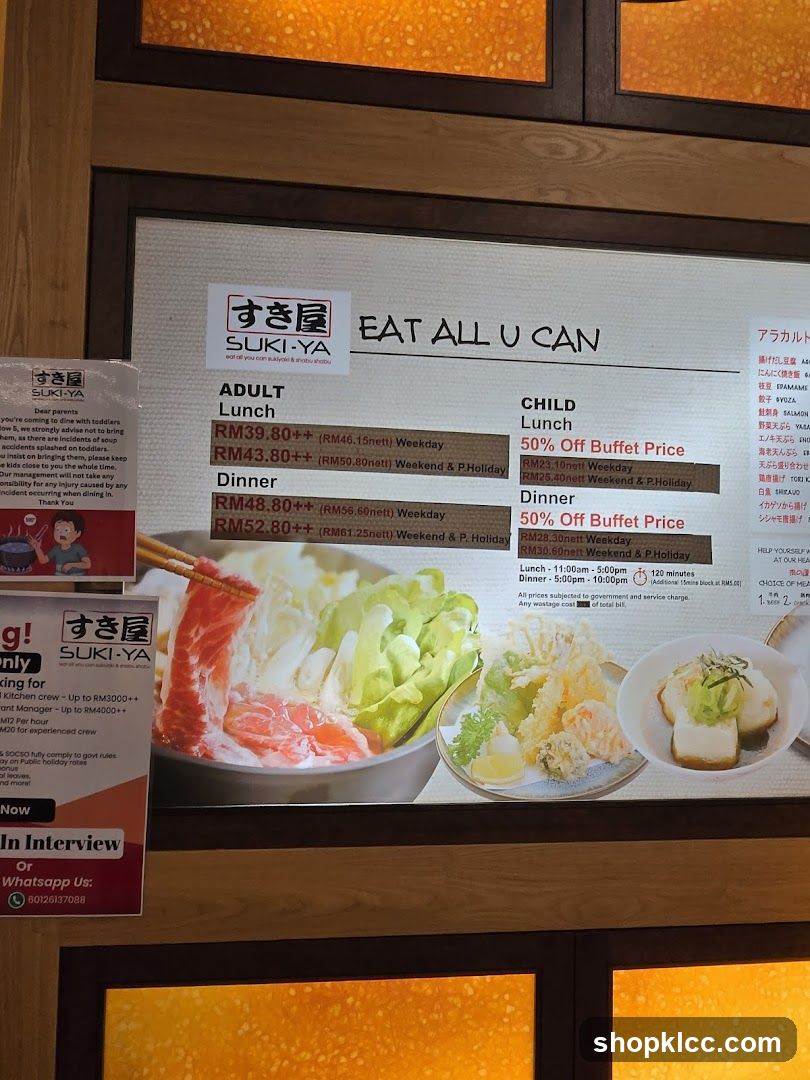 Suki-Ya Buffet Menu Board