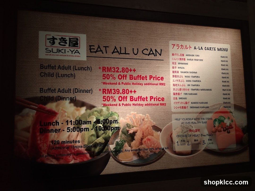 Sukiya Buffet Menu Board