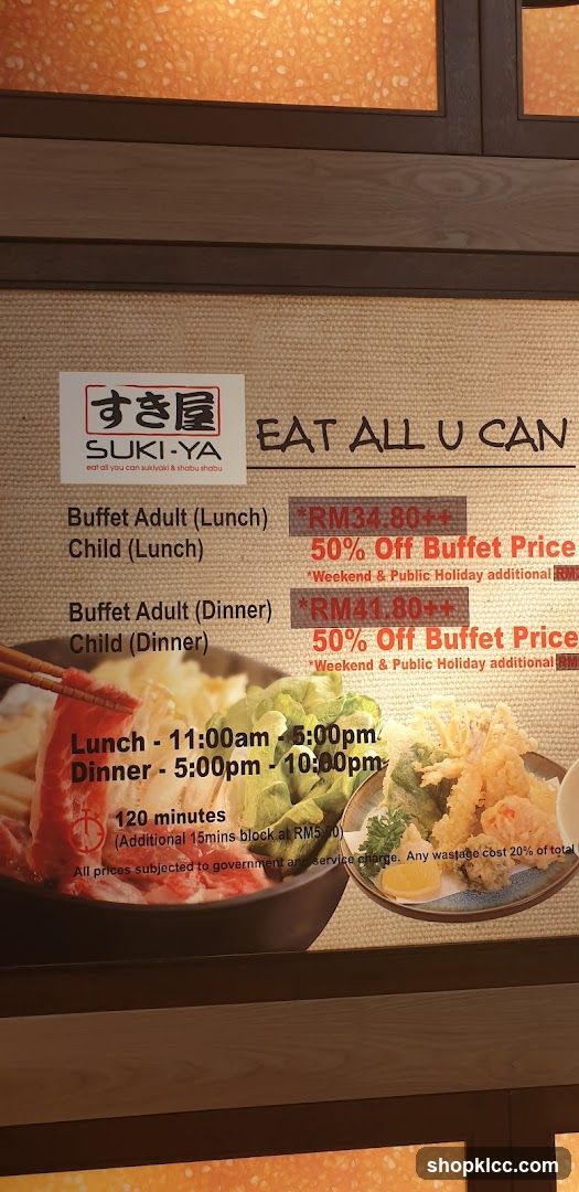 Suki-Ya Buffet Menu Board