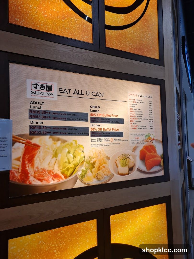 Suki-ya Buffet Menu Board