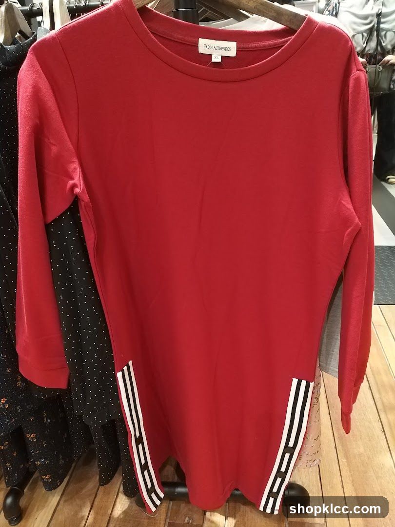 Red Long-Sleeve Top with Striped Detail