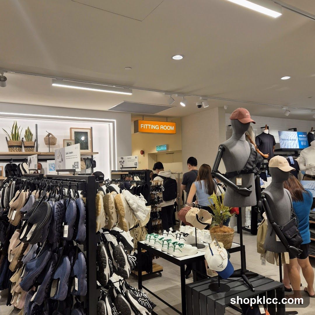 Clothing store interior with shoes and mannequins