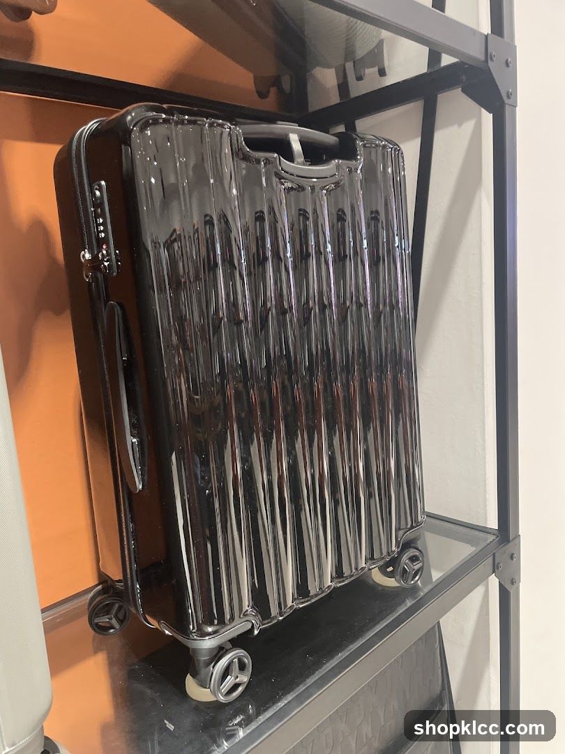 Shiny Black Suitcase on Shelf