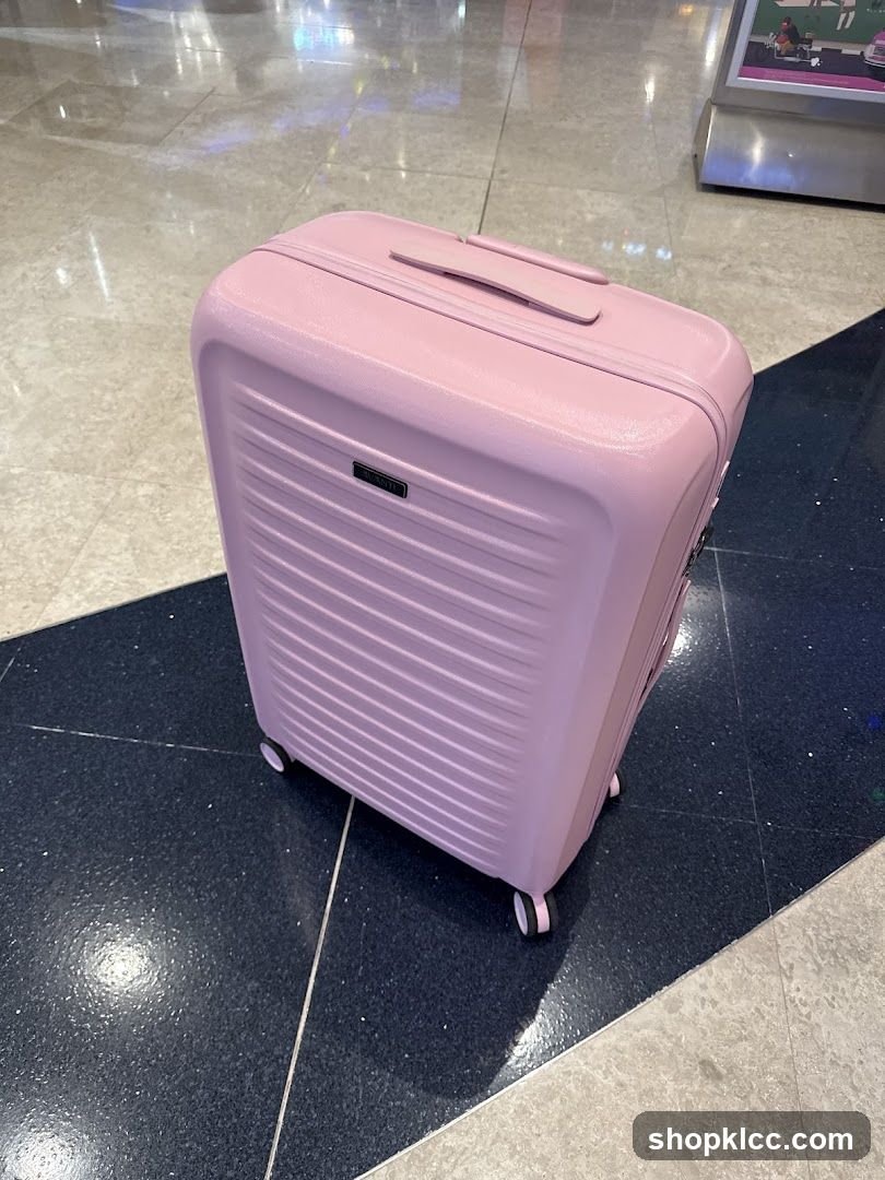 Pink Suitcase in Airport Terminal