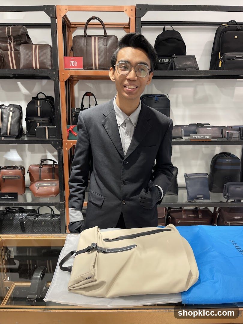 Staff with product display in store