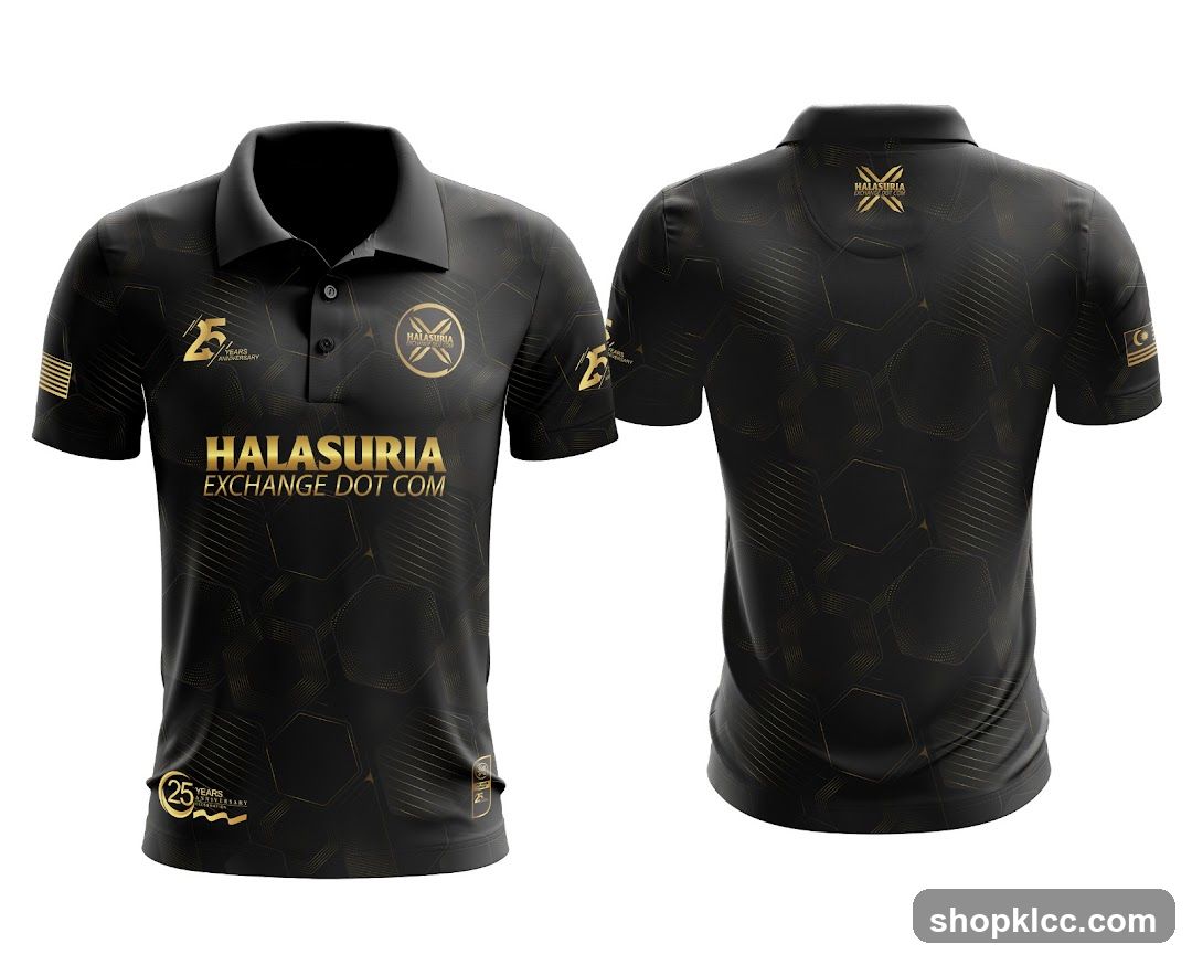 Black Polo Shirt with Gold Accents