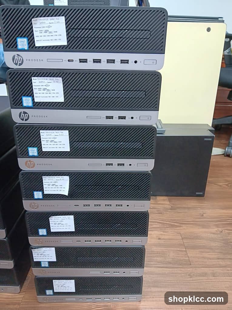 Stack of HP ProDesk Computers