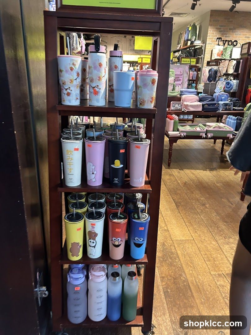 Display of drinkware and bags
