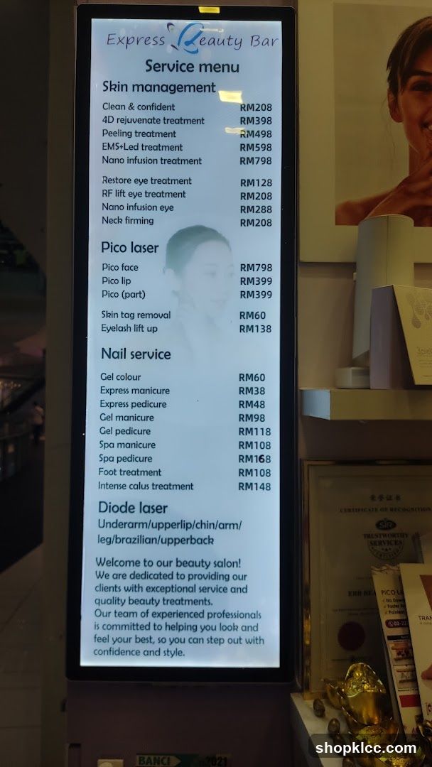 Express Beauty Bar Service Menu
