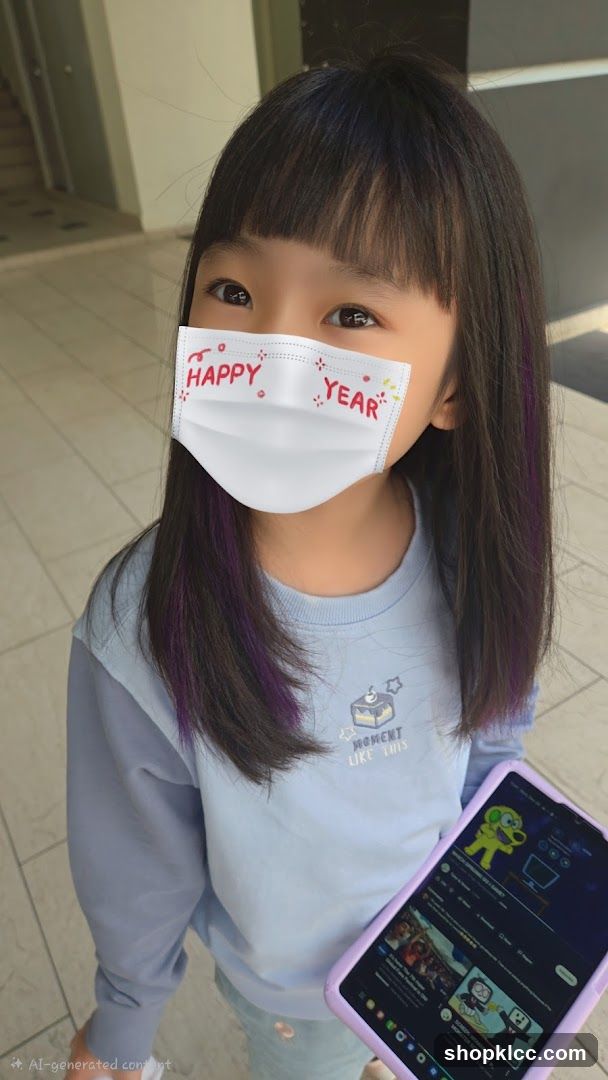 Girl with a "Happy Year" mask