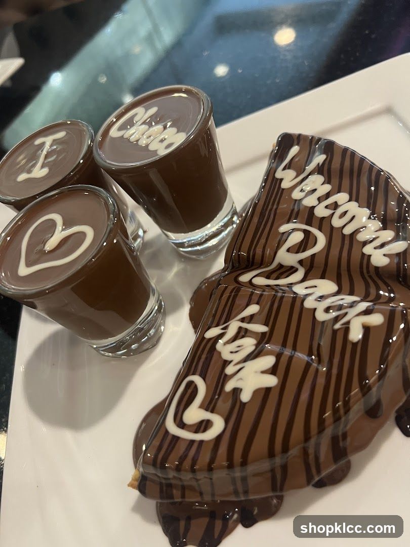 Chocolate Dessert with Welcome Back Message