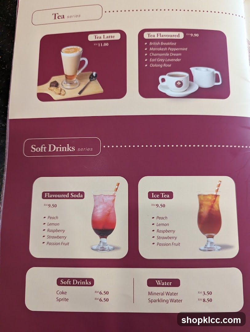 Tea and Soft Drinks Menu