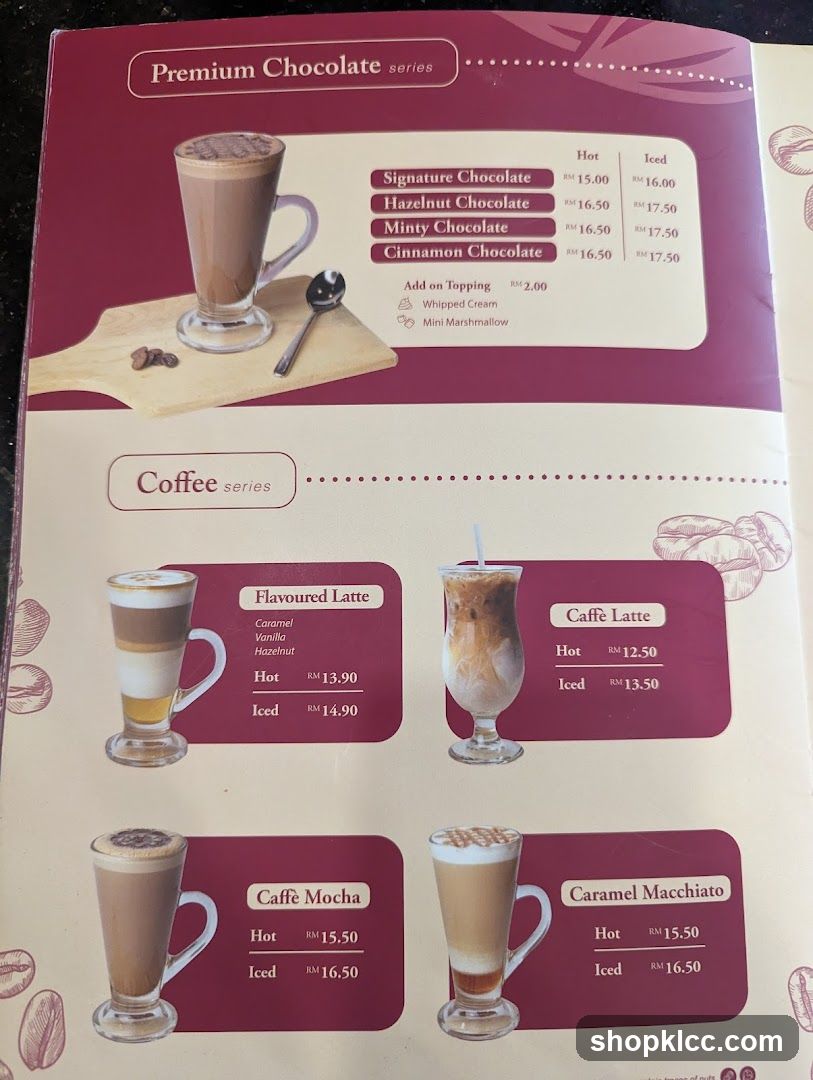 Chocolate and Coffee Menu