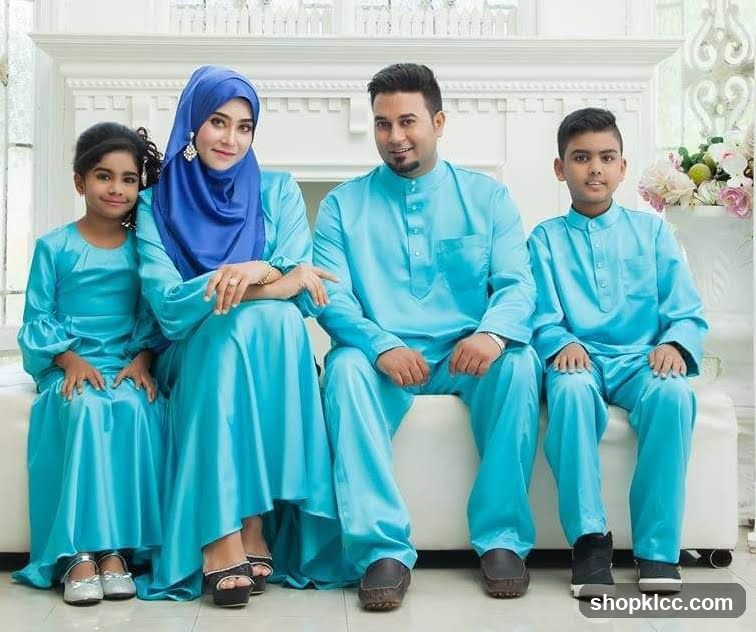 Family Portrait in Matching Blue Attire