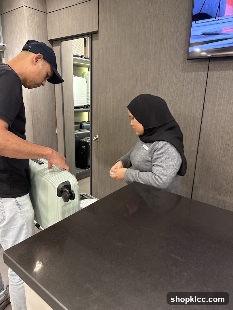 Customer and Staff in Luggage Store