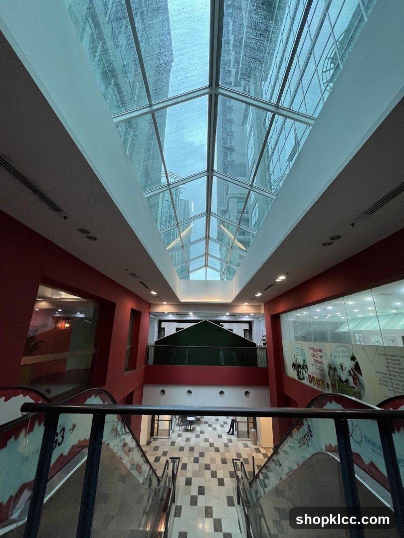 Interior of a building with a skylight
