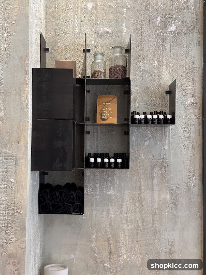 Display shelf with bottles and jars