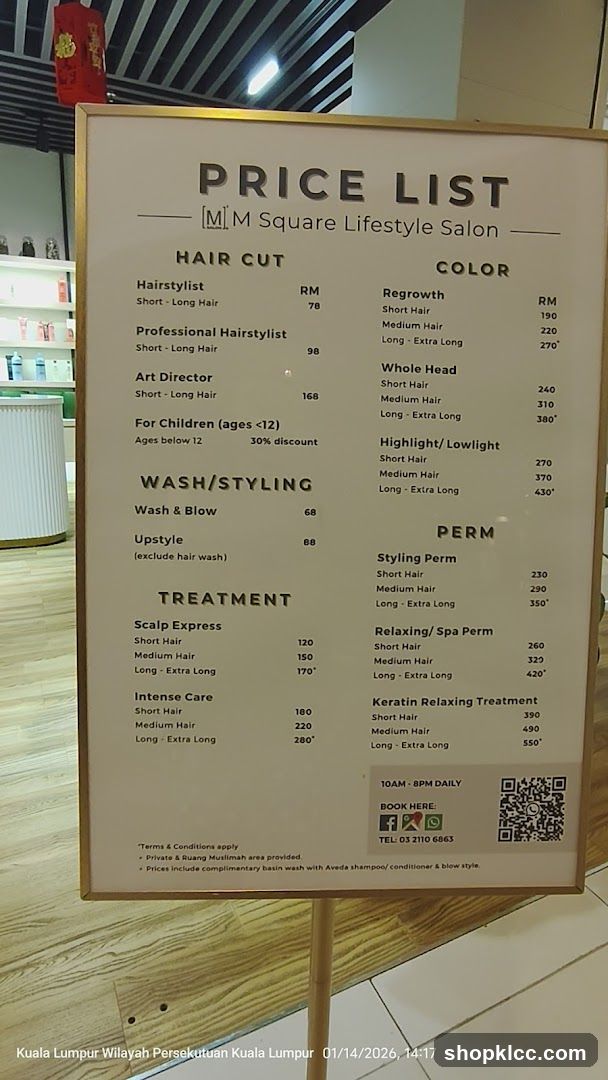 MM Square Lifestyle Salon Price List