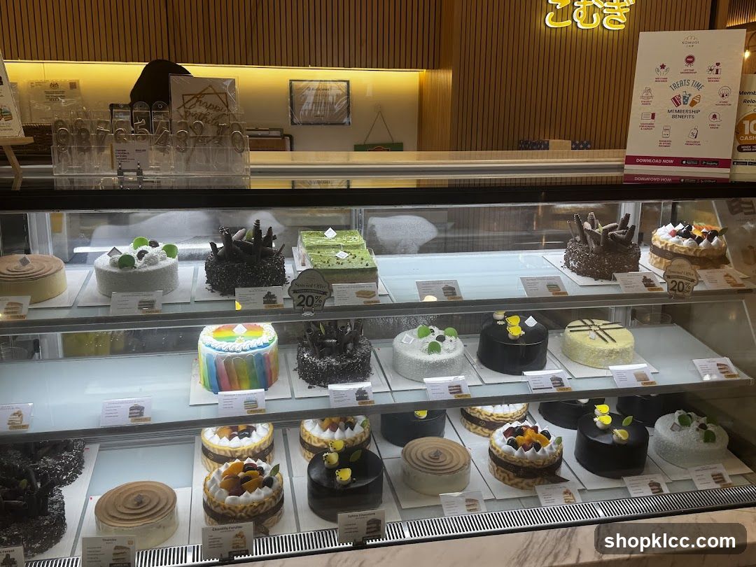 Cakes in a display case