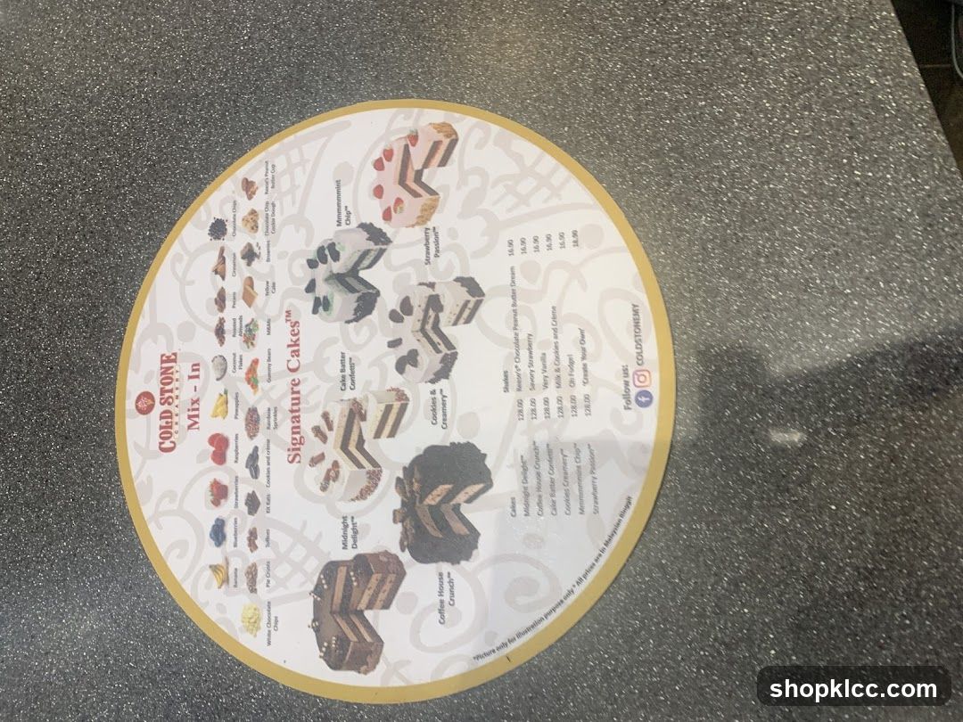 Cold Stone Creamery Menu