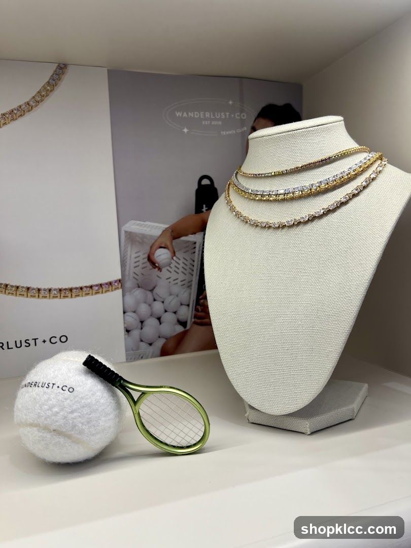 Tennis-themed jewelry display
