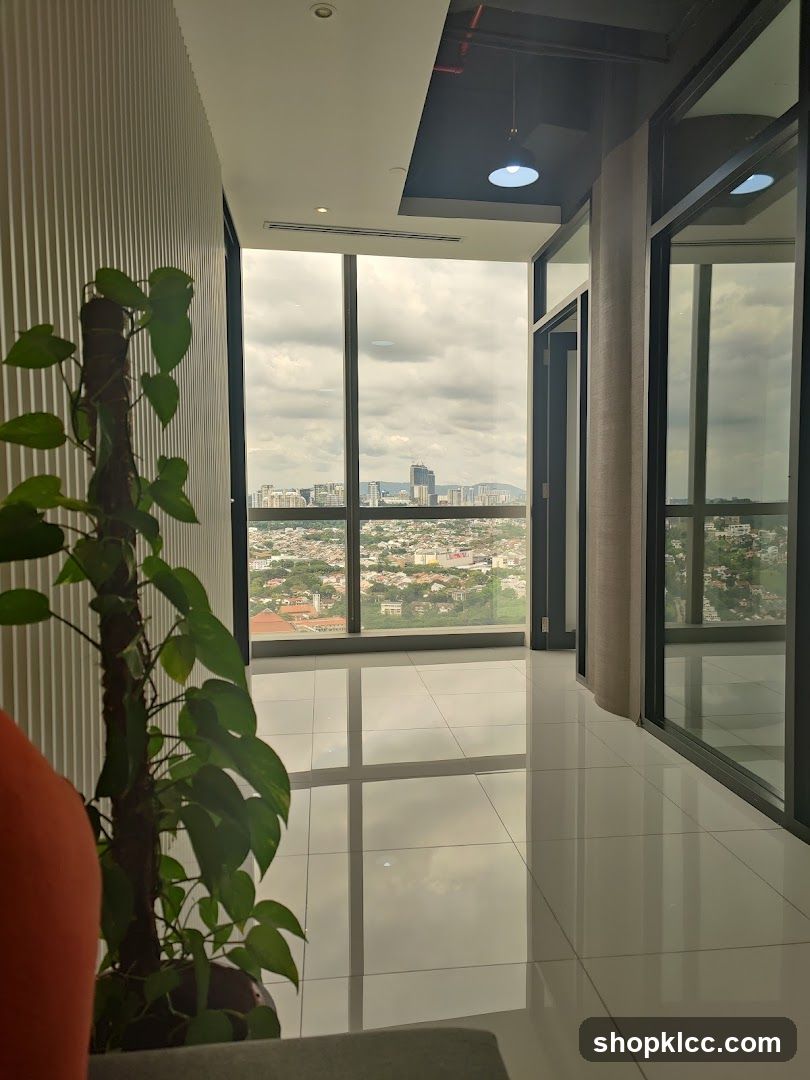 Modern Office Hallway with City View