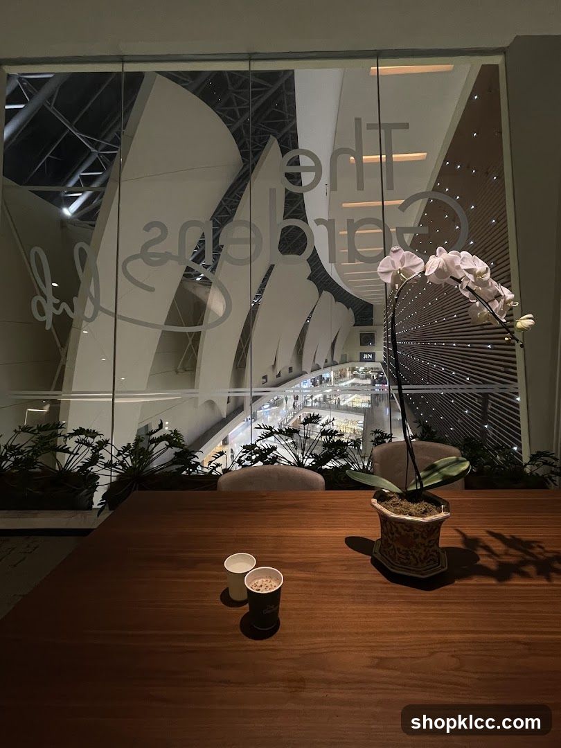 Cafe table with view of mall